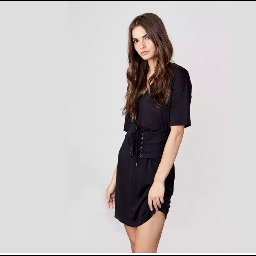 David Lerner New Corset Belted T-Shirt Dress s